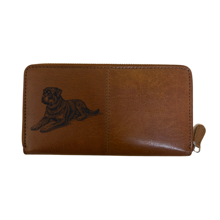 Rottweiler Lying Down Engraved Large Leather Purse