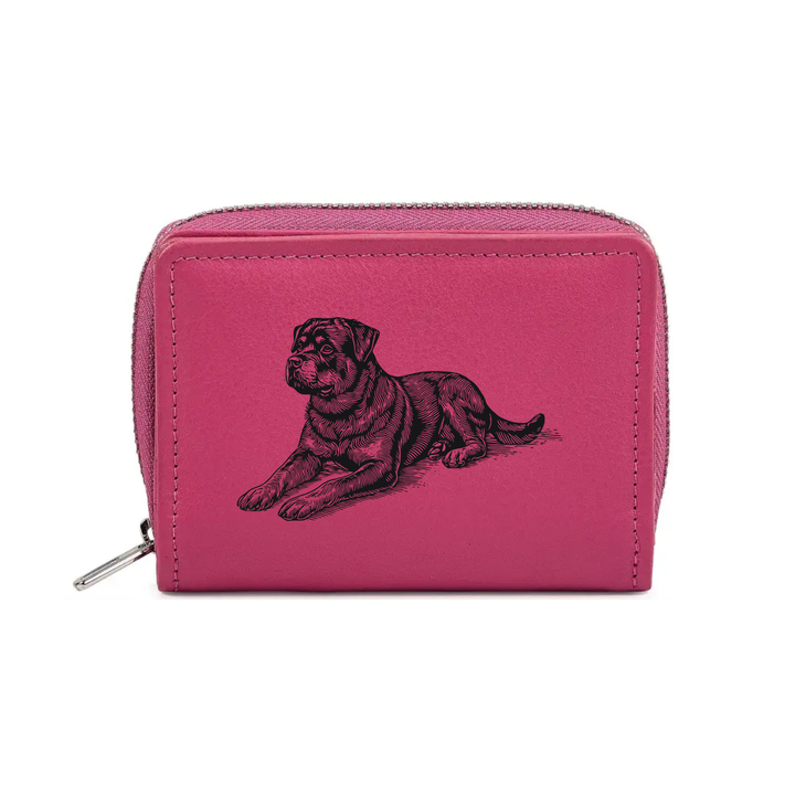 Rottweiler Lying Down Engraved Small Leather Purse (Green/Pink/Blue/Red)