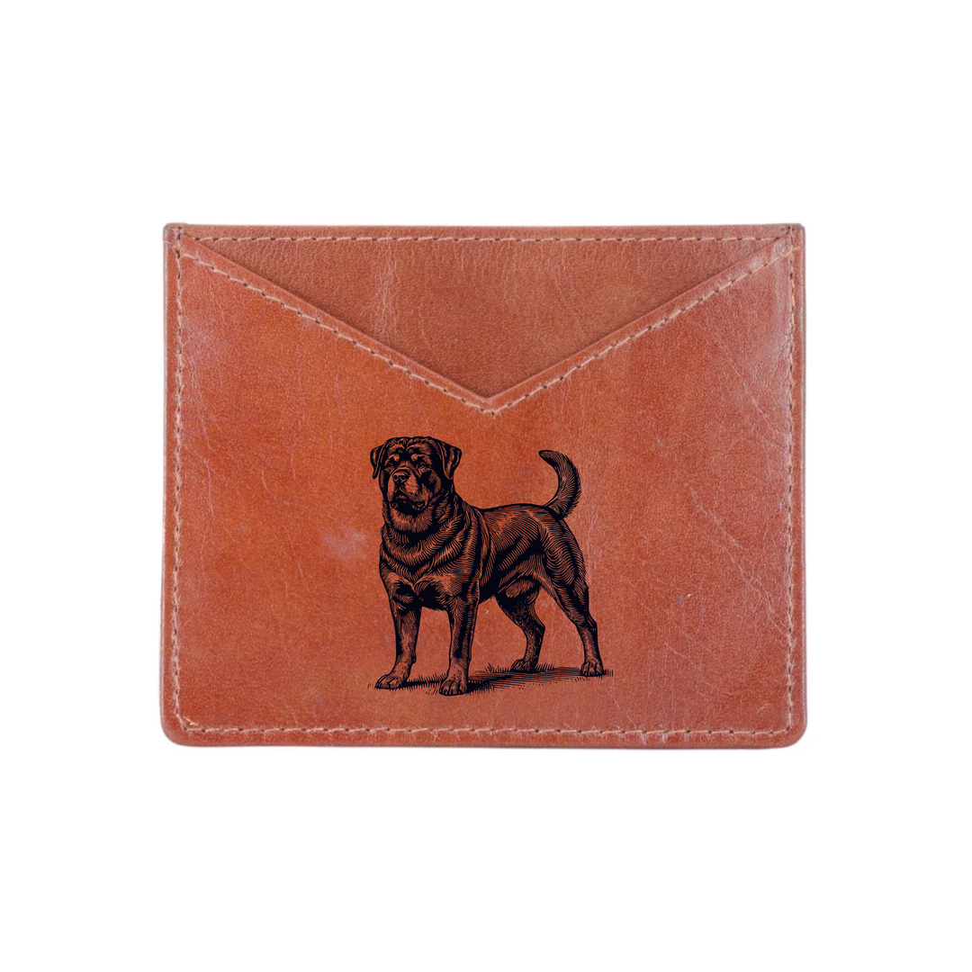 Rottweiler Standing Engraved Genuine Leather Cardholder