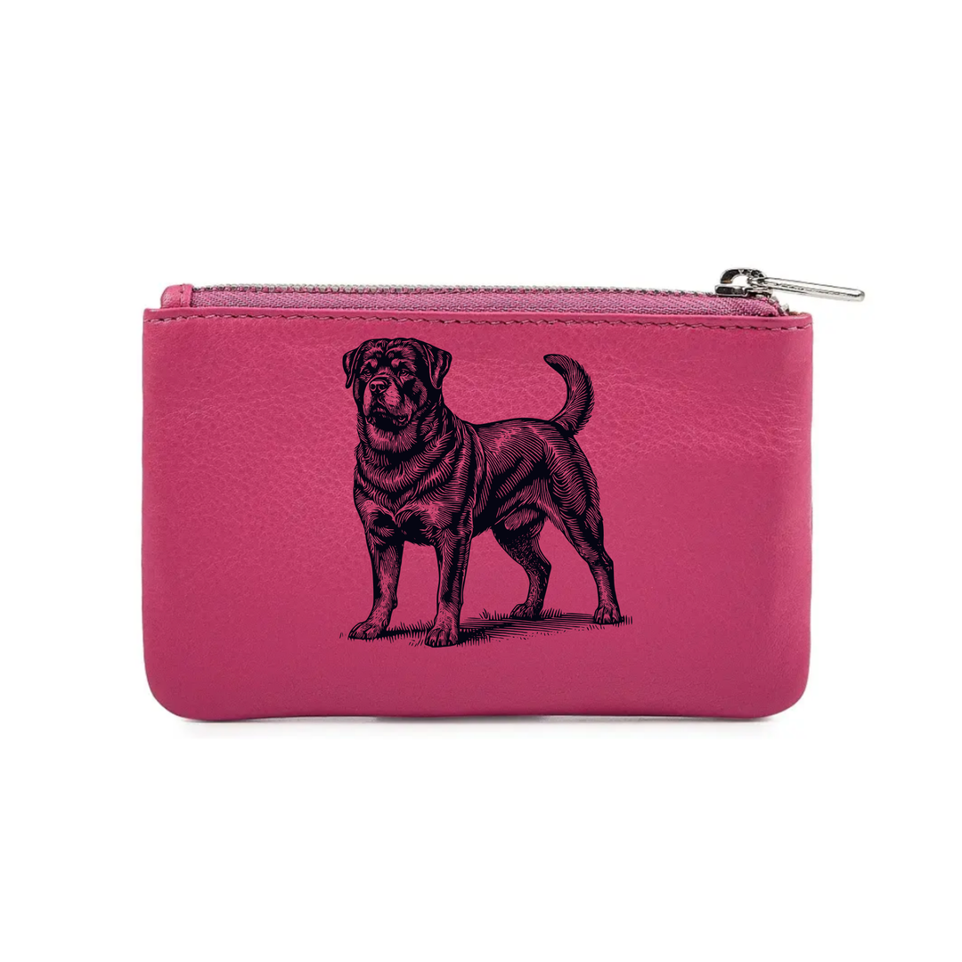 Rottweiler Standing Engraved Genuine Leather Coin Purse (Multiple Colour Options)