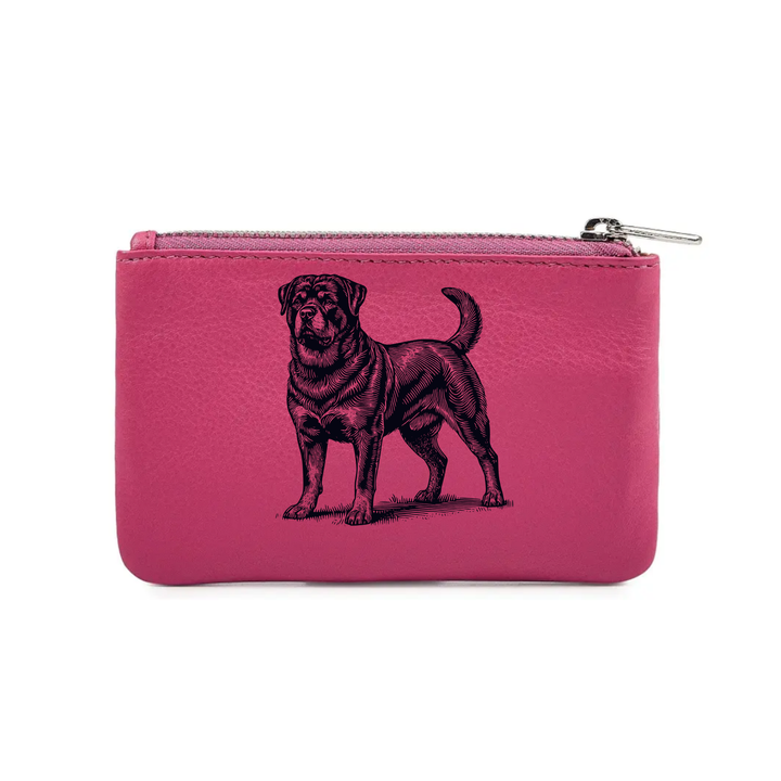 Rottweiler Standing Engraved Genuine Leather Coin Purse (Multiple Colour Options)
