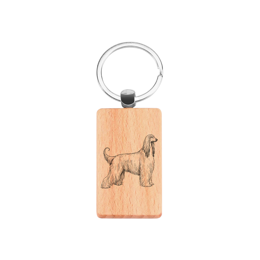 Afghan Hound Standing Engraved Rectangle Wooden Keyring