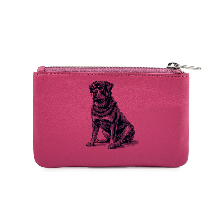 Rottweiler Sitting Engraved Genuine Leather Coin Purse (Multiple Colour Options)