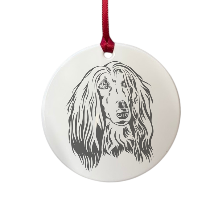 Personalised Afghan Hound Face Engraved White Acrylic Decoration