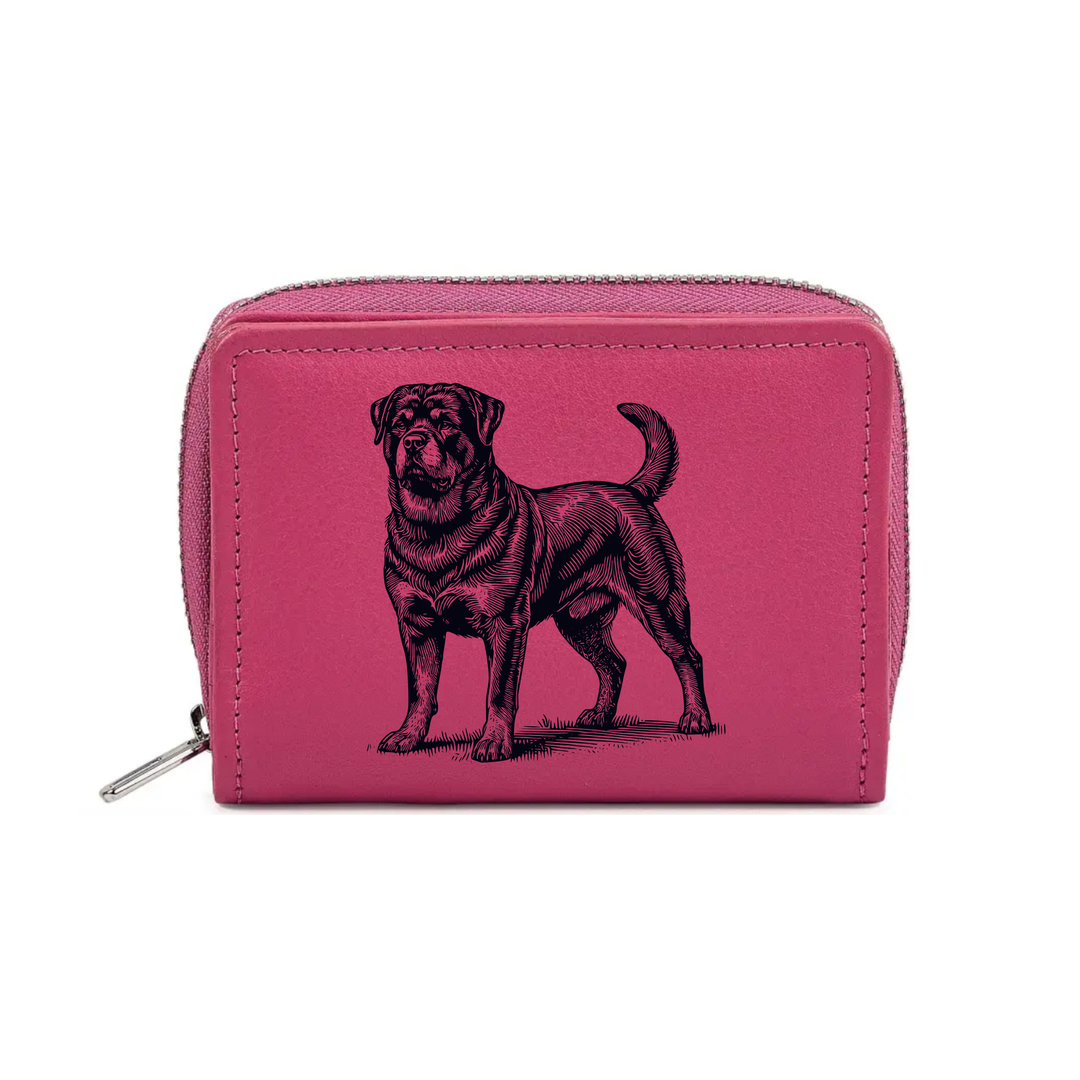 Rottweiler Standing Engraved Small Leather Purse (Green/Pink/Blue/Red)