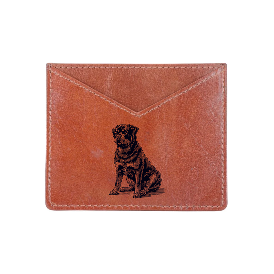 Rottweiler Sitting Engraved Genuine Leather Cardholder