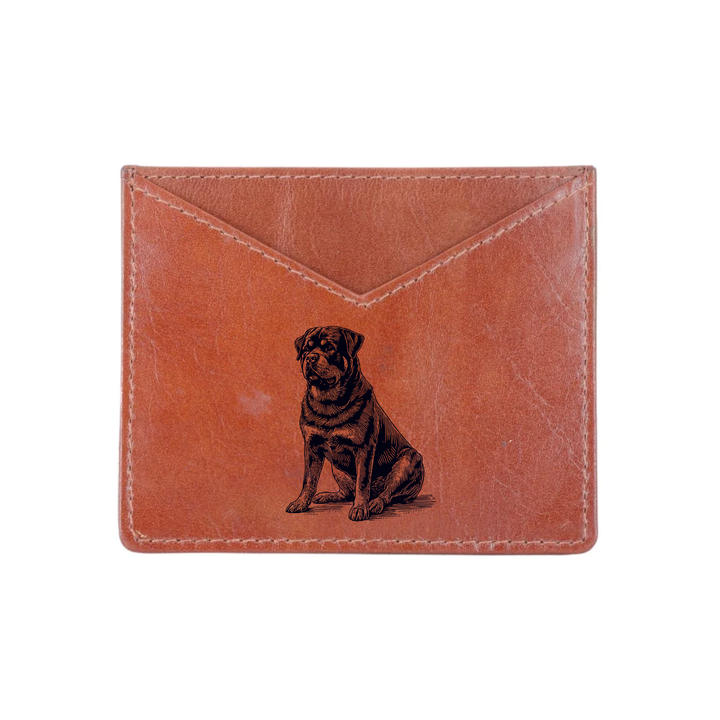 Rottweiler Sitting Engraved Genuine Leather Cardholder