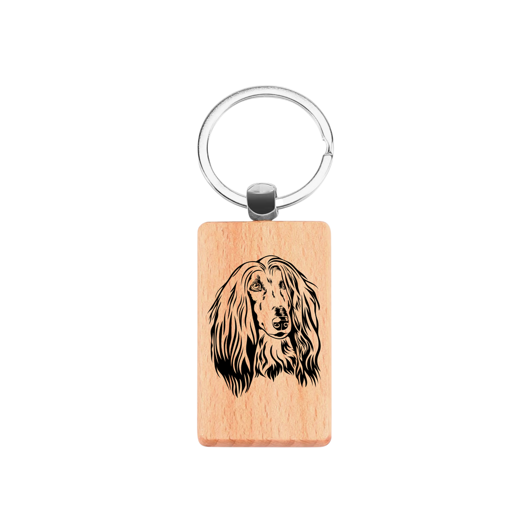 Afghan Hound Face Engraved Rectangle Wooden Keyring