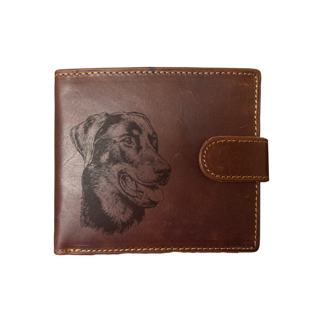 Personalised Beauceron Engraved Dark Tan Genuine Leather Wallet