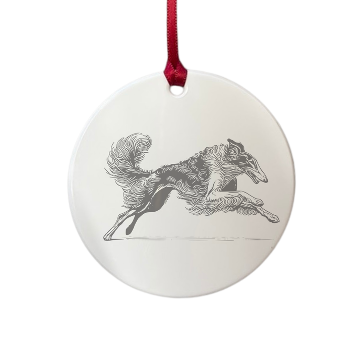 Personalised Borzoi Running Engraved White Acrylic Decoration