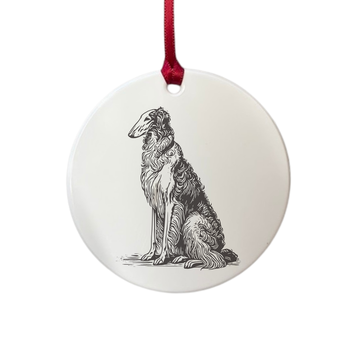 Personalised Borzoi Sitting Engraved White Acrylic Decoration