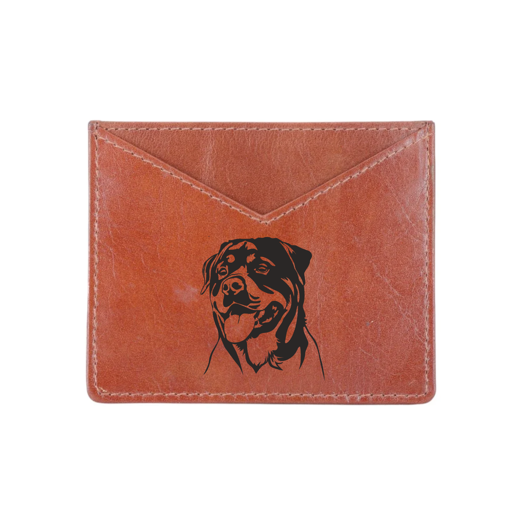 Rottweiler Face Engraved Genuine Leather Cardholder