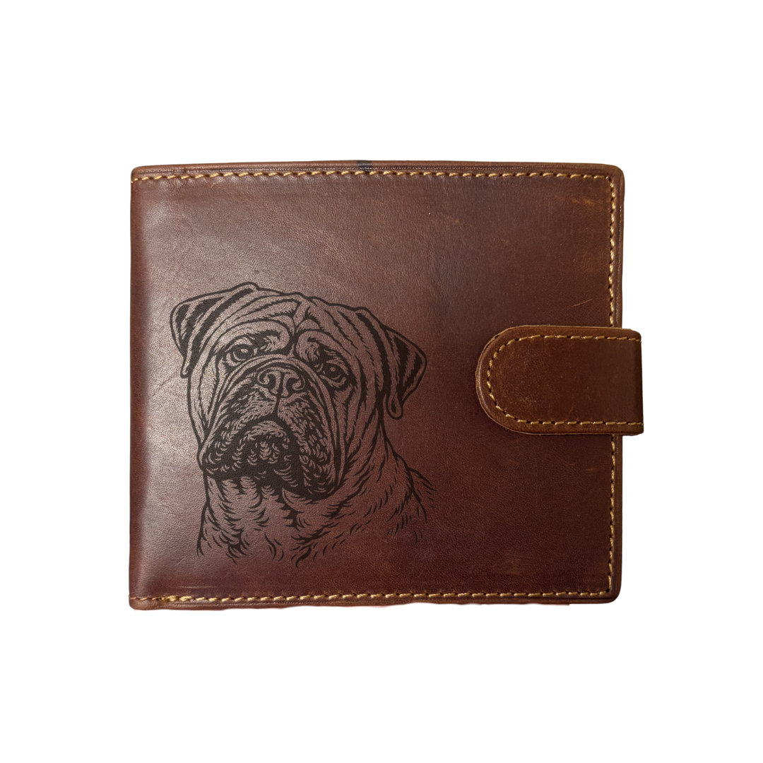 Personalised Bullmastiff Engraved Dark Tan Genuine Leather Wallet