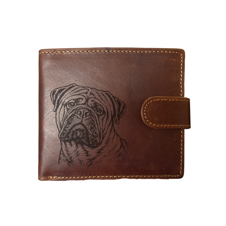 Personalised Bullmastiff Engraved Dark Tan Genuine Leather Wallet
