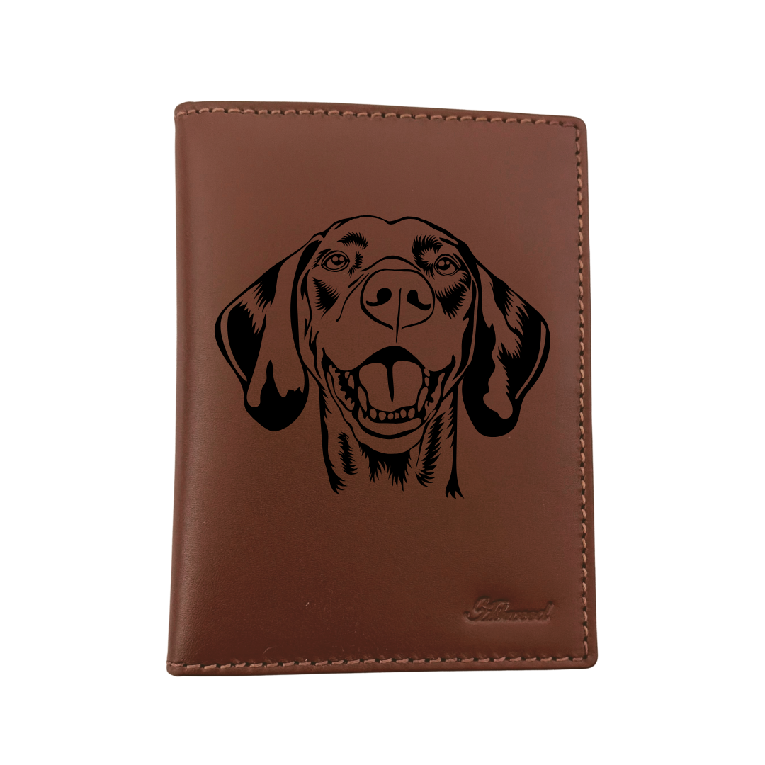 Vizsla Face Engraved Leather Passport Cover
