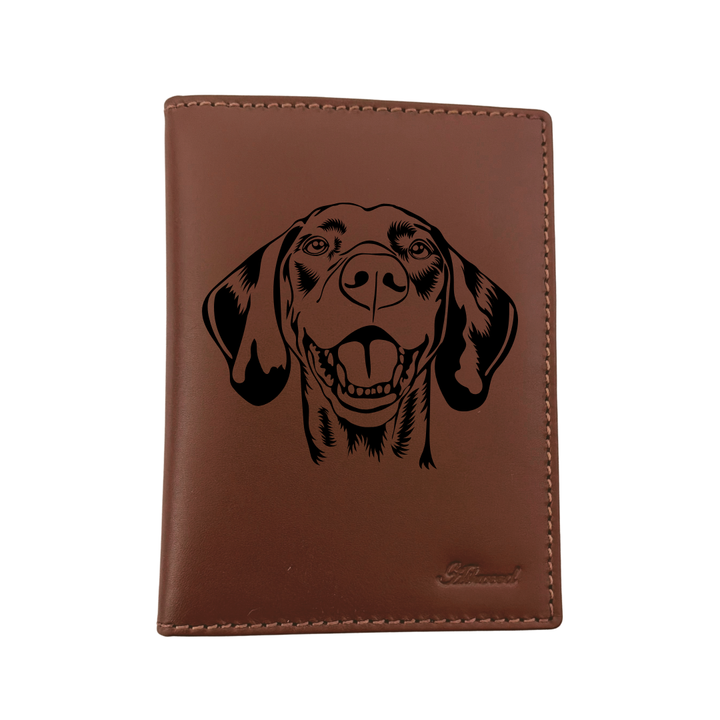 Vizsla Face Engraved Leather Passport Cover