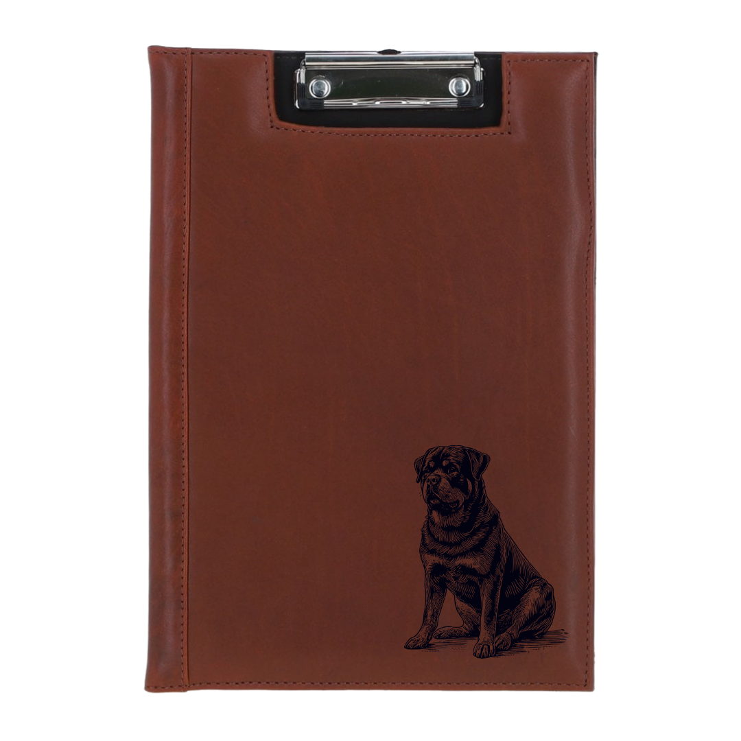 Rottweiler Sitting Engraved Leather Clipboard