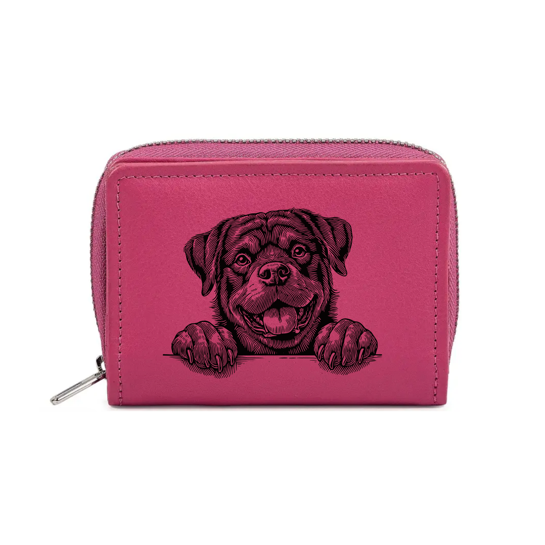 Rottweiler Paws Engraved Small Leather Purse (Green/Pink/Blue/Red)