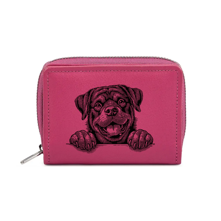 Rottweiler Paws Engraved Small Leather Purse (Green/Pink/Blue/Red)