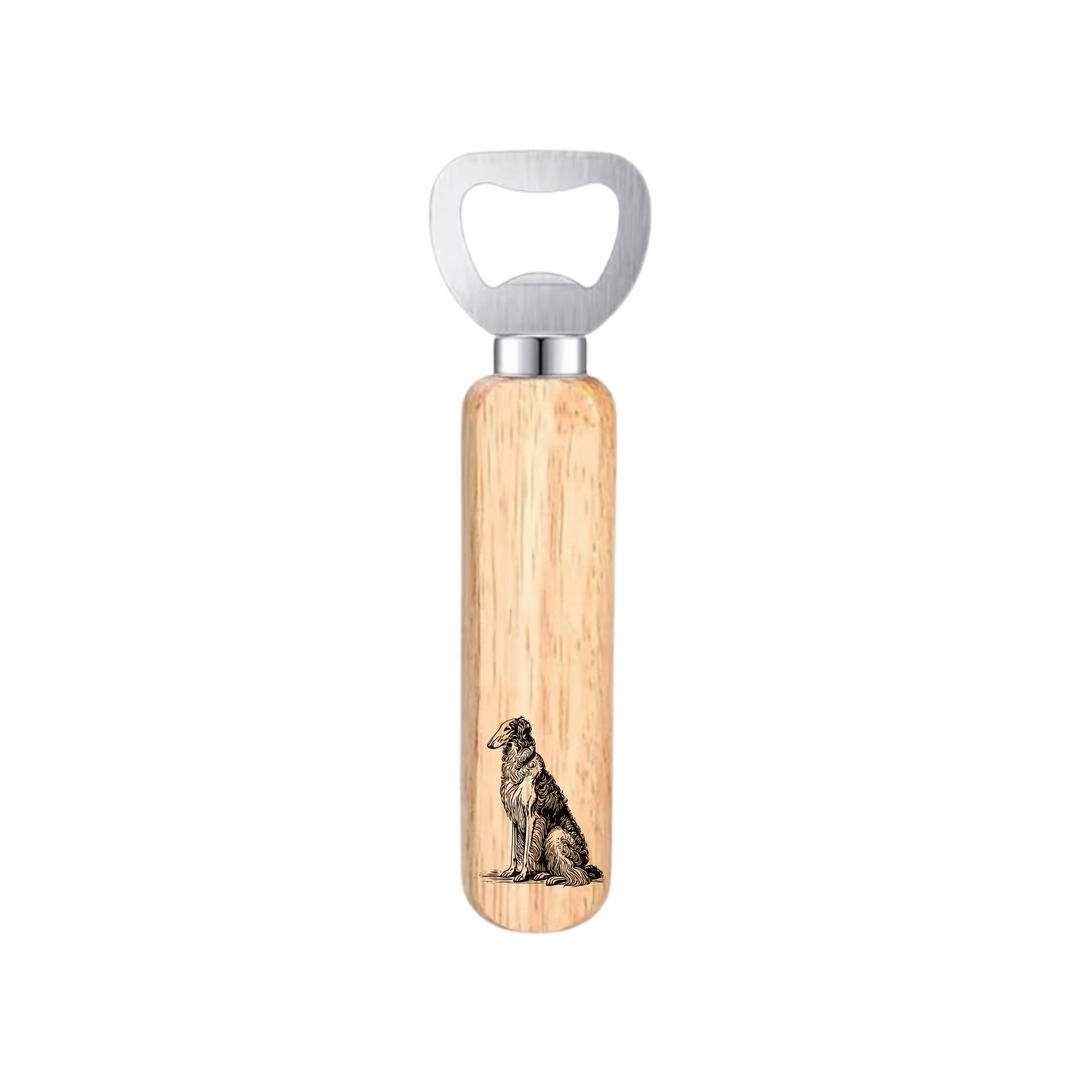Borzoi Sitting Engraved Wooden Bottle Opener