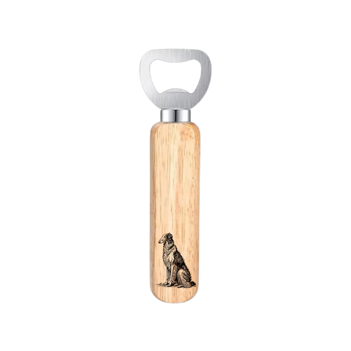 Borzoi Sitting Engraved Wooden Bottle Opener