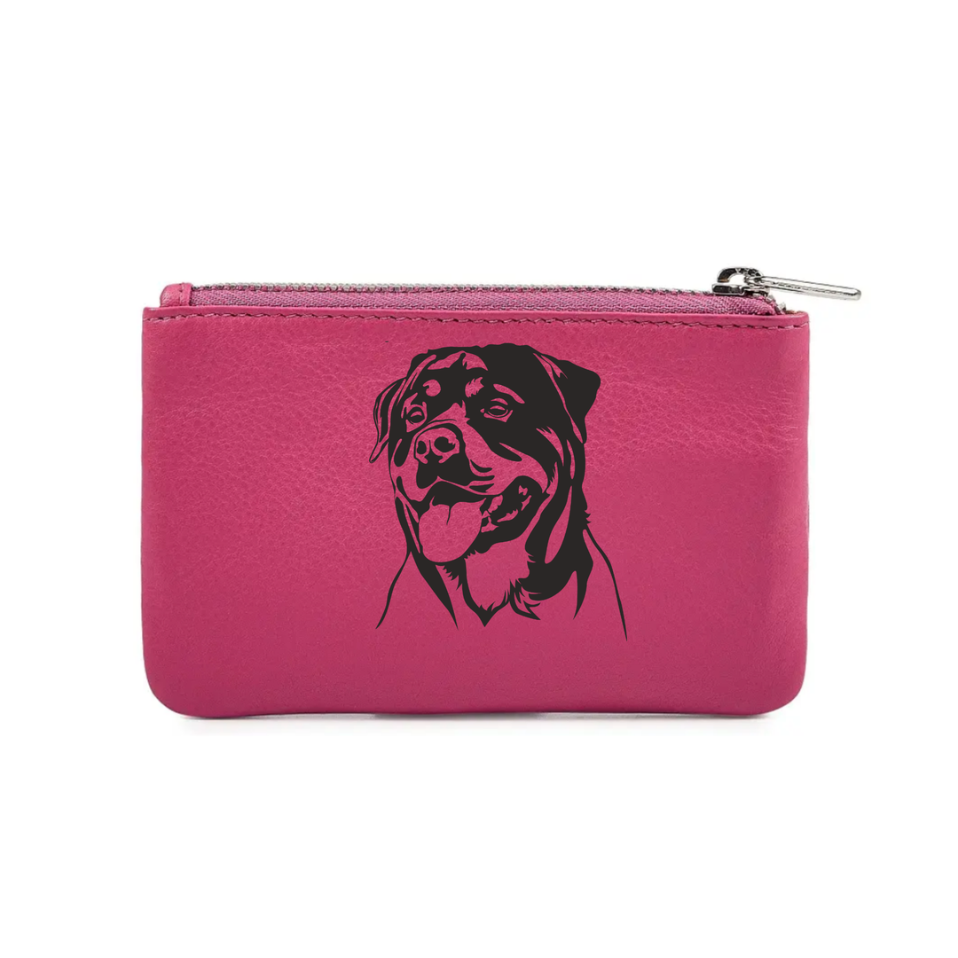 Rottweiler Face Engraved Genuine Leather Coin Purse (Multiple Colour Options)