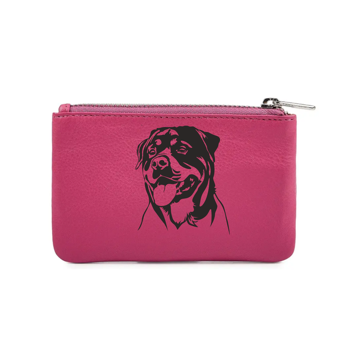 Rottweiler Face Engraved Genuine Leather Coin Purse (Multiple Colour Options)