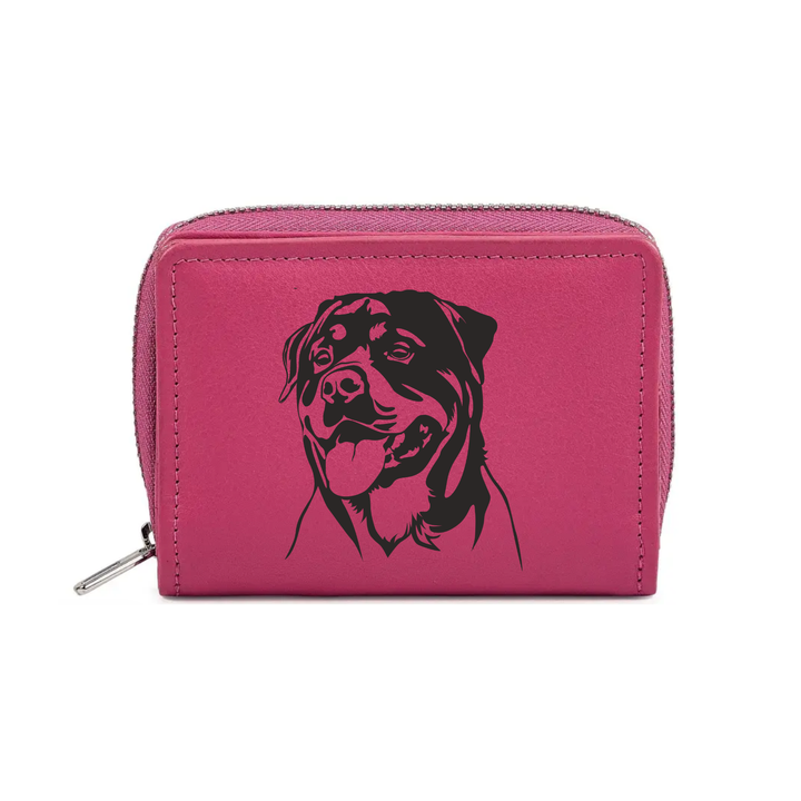 Rottweiler Face Engraved Small Leather Purse (Green/Pink/Blue/Red)