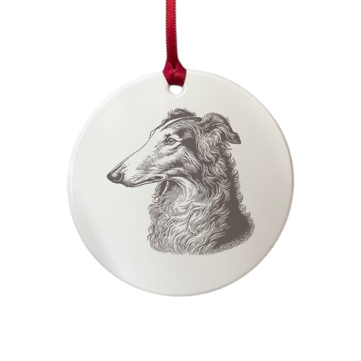 Personalised Borzoi Face Engraved White Acrylic Decoration