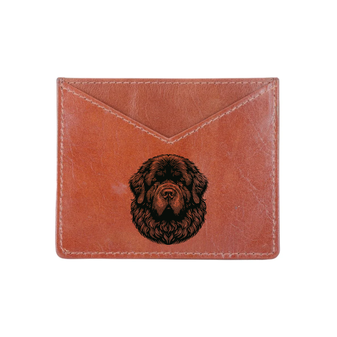 Newfoundland Face Engraved Genuine Leather Cardholder
