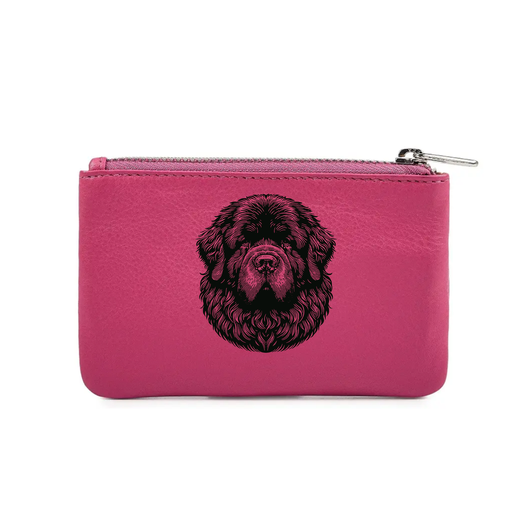Newfoundland Face Engraved Genuine Leather Coin Purse (Multiple Colour Options)
