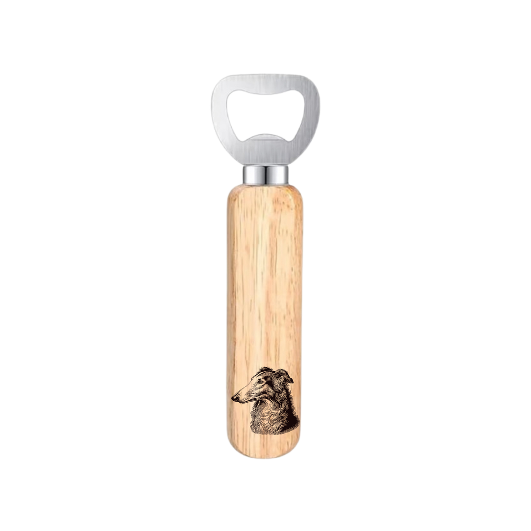 Borzoi Face Engraved Wooden Bottle Opener