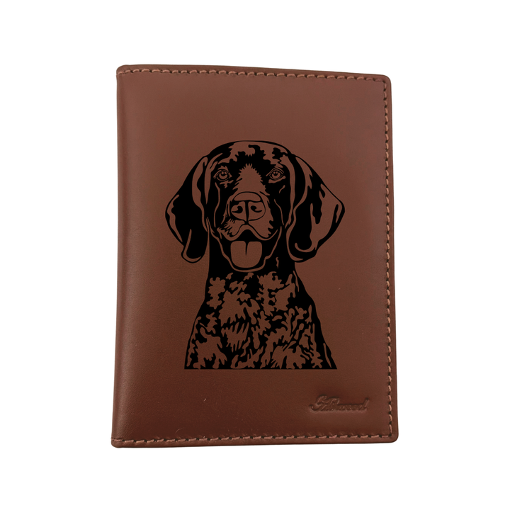 German Shorhaired Pointer Face Engraved Leather Passport Cover