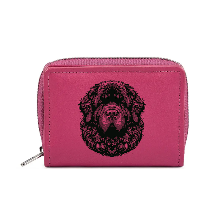 Newfoundland Face Engraved Small Leather Purse (Green/Pink/Blue/Red)