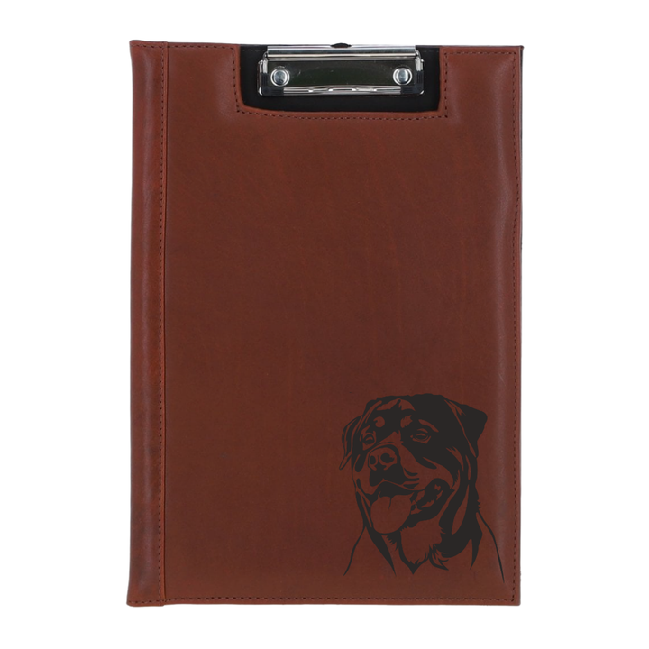 Rottweiler Face Engraved Leather Clipboard