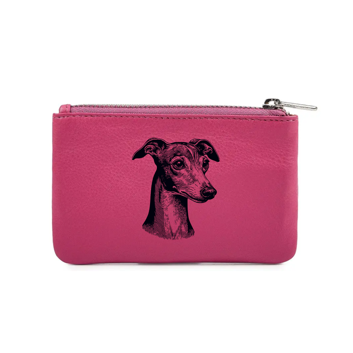 Italian Greyhound SP Face Engraved Genuine Leather Coin Purse (Multiple Colour Options)