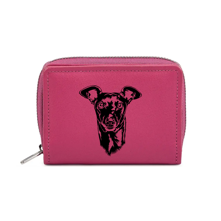 Italian Greyhound Engraved Small Leather Purse (Green/Pink/Blue/Red)
