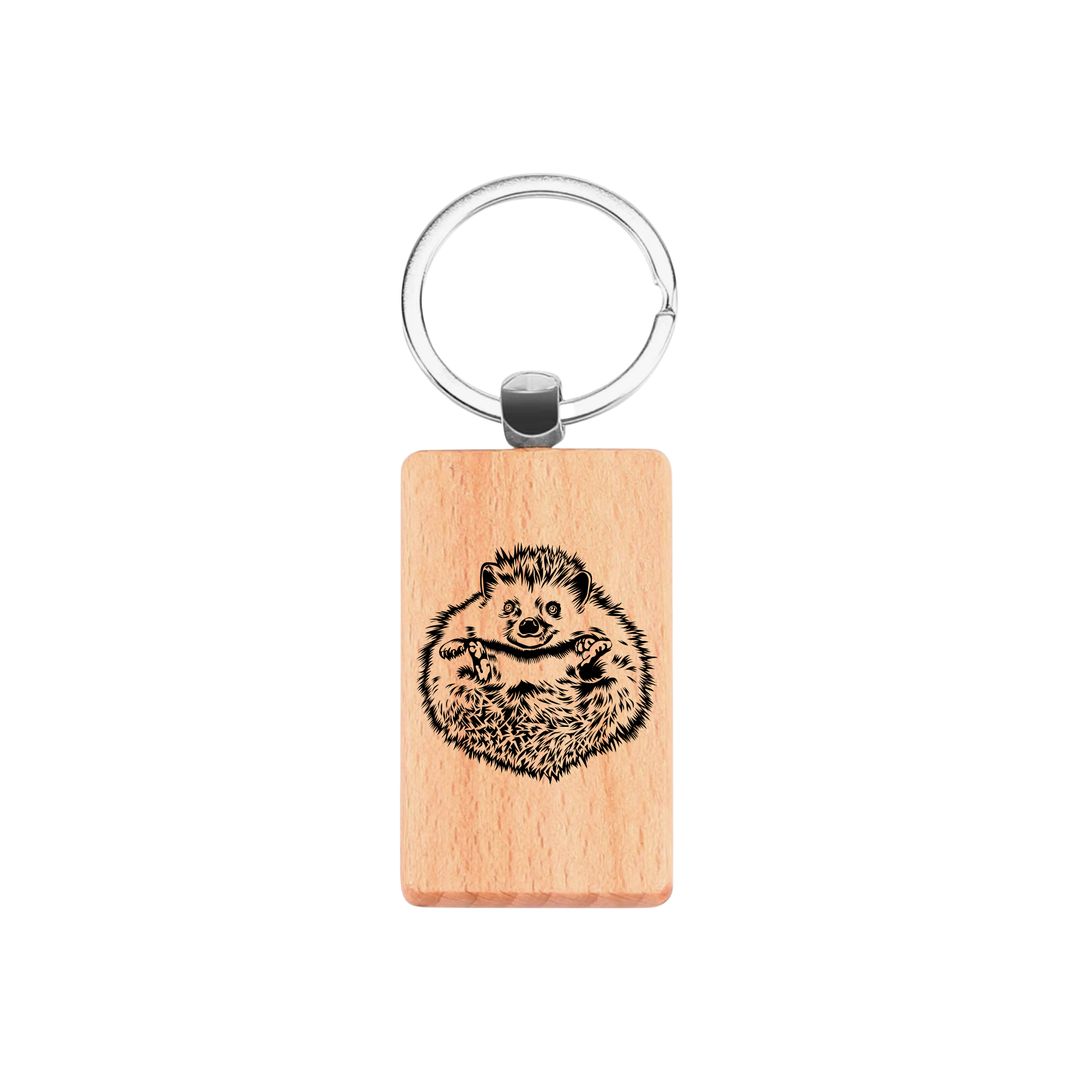 Hedgehog Belly Engraved Rectangle Wooden Keyring