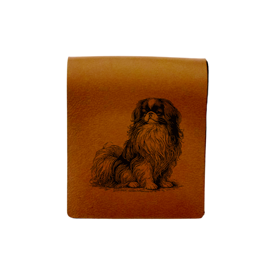 Japanese Chin Sitting Engraved Genuine Leather Magnetic Bookmark