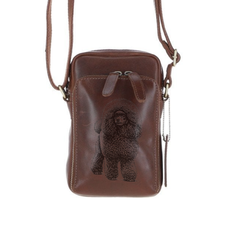 Personalised D Poodle Standing Leather Compact Crossbody Bag