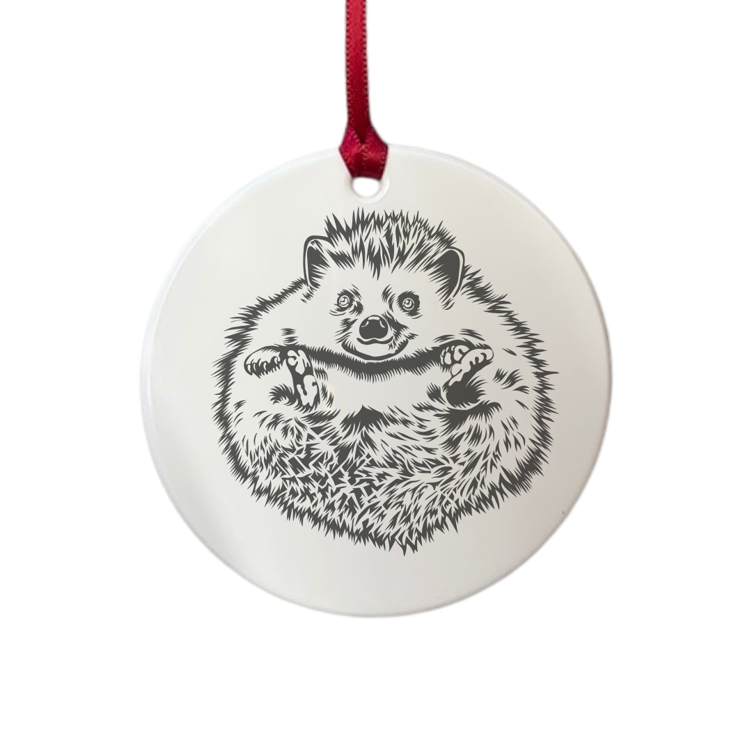 Personalised Hedgehog Belly Engraved White Acrylic Decoration
