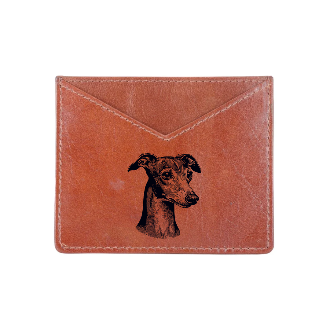 Italian Greyhound SP Face Engraved Genuine Leather Cardholder