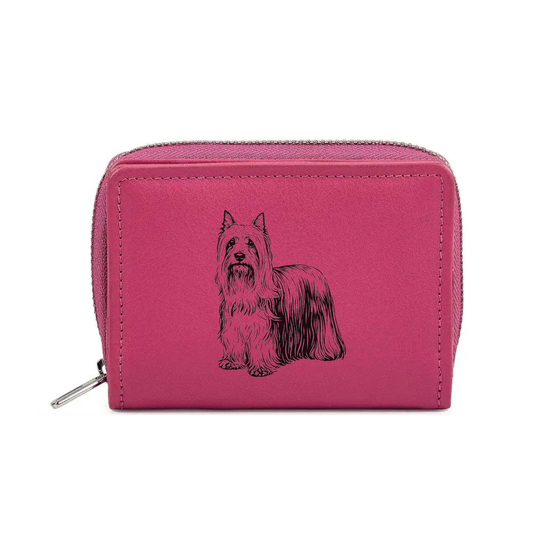 Australian Silky Terrier Engraved Small Leather Purse (Green/Pink/Blue/Red)