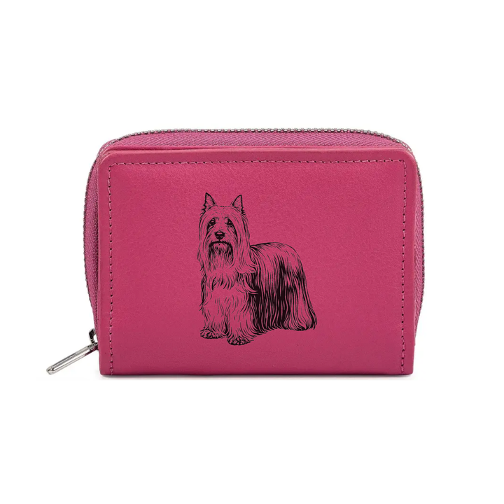 Australian Silky Terrier Engraved Small Leather Purse (Green/Pink/Blue/Red)