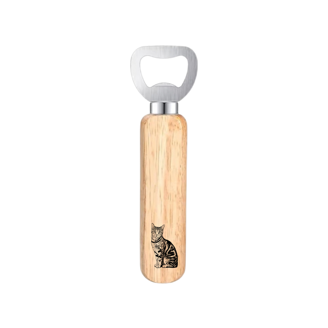 Shorthair Tabby Cat Engraved Wooden Bottle Opener