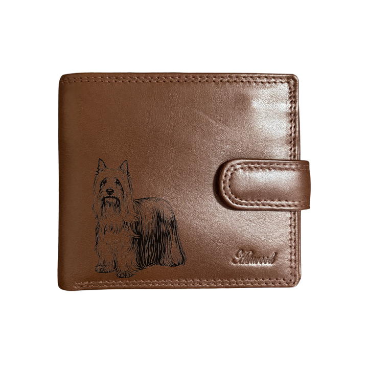 Personalised Australian Silky Terrier Engraved Dark Tan Genuine Leather Wallet