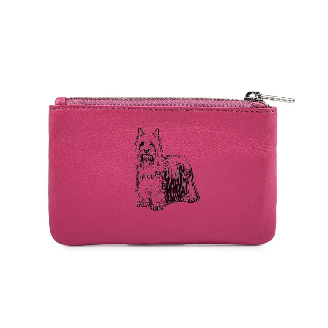Australian Silky Terrier Engraved Genuine Leather Coin Purse (Multiple Colour Options)