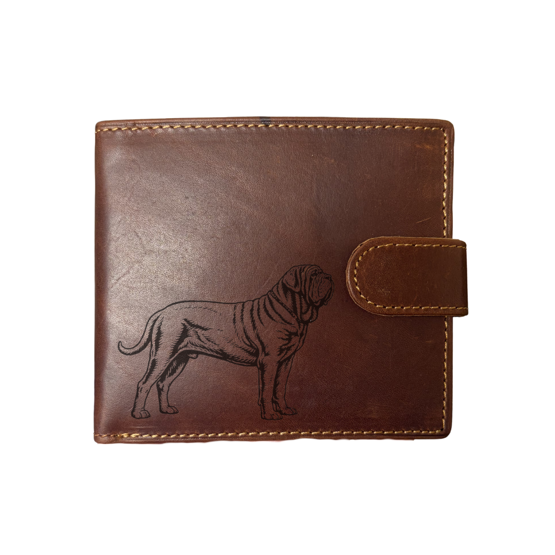 Personalised Neapolitan Mastiff Standing Engraved Dark Tan Genuine Leather Wallet