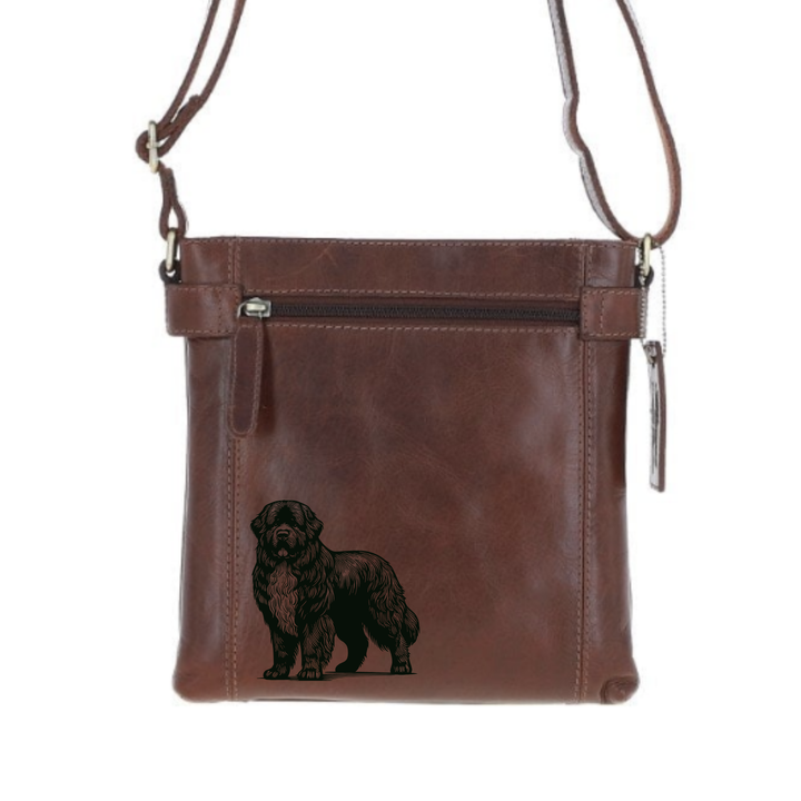 Newfoundland Standing Engraved Leather Two Section Zip Top Crossbody Bag