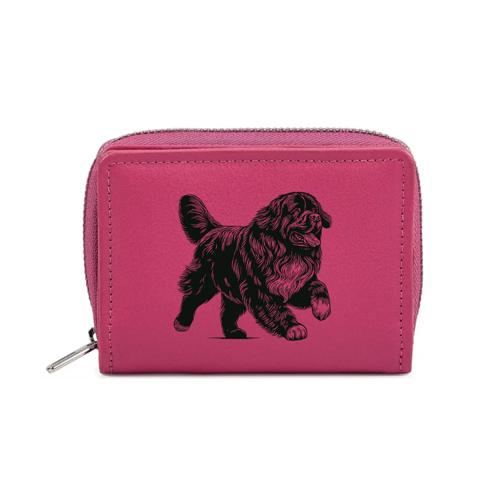 Newfoundland Running Engraved Small Leather Purse (Green/Pink/Blue/Red)